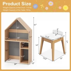 Costway Kids House-Shaped Table & Chair Set Wooden Toy Organizer Cabinet With Blackboard Grey/White -Child Furniture Store GUEST c197ed60 a17b 401f 8f73 8e155fb79088