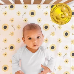The Peanutshell Fitted Crib Sheets For Girls, Yellow And Black Sunflower - 4pk -Child Furniture Store GUEST c4396bf0 9bb5 45f2 9a9f d56bf86004fd