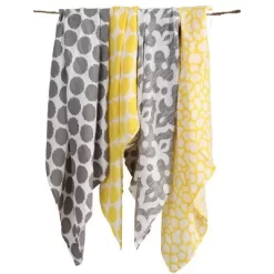 Bacati - Ikat Yellow/Gray Dots/Giraffe Swaddling Muslin Blankets Set Of 4 -Child Furniture Store GUEST c5c0f1f1 da40 4e3e 9049 244ec95435f5