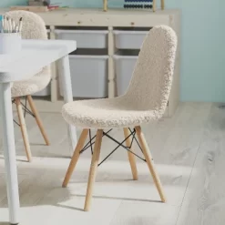 Merrick Lane Set Of 2 Children's Lyon Faux Shearling Accent Chairs, Modern Accent Chair For Bedroom, Entryway, And Living Room