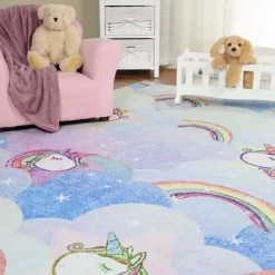Unicorn Rainbow Colorful Kids Playroom Nursery Washable Indoor Area Rug By Blue Nile Mills -Child Furniture Store GUEST c9a60e54 63ee 4f2a 89ec f0cbe6d7f5f0