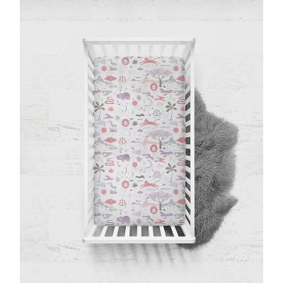 Bacati - Jungle Safari Print Lilac/Coral 100 Percent Cotton Muslin Universal Baby US Standard Crib Or Toddler Bed Fitted Sheet 4 Bacati - Jungle Safari Print Lilac/Coral 100 Percent Cotton Muslin Universal Baby US Standard Crib Or Toddler Bed Fitted Sheet - Image 2