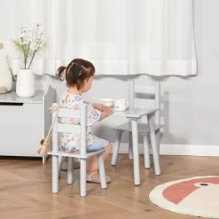 Qaba Kids Wooden Table And Chair Activity Set For Arts, Crafts, Dinning, And Reading For Toddlers Age 2 To 5