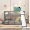 Twin Over Twin Wood Low Bunk Bed With Slide And Ladder-ModernLuxe