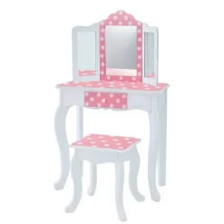 Polka Dot Fashion Prints Vanity Table & Stool Set Pink - Teamson Kids -Child Furniture Store GUEST d8246866 9307 4f17 bcb6 9751a78f2b41