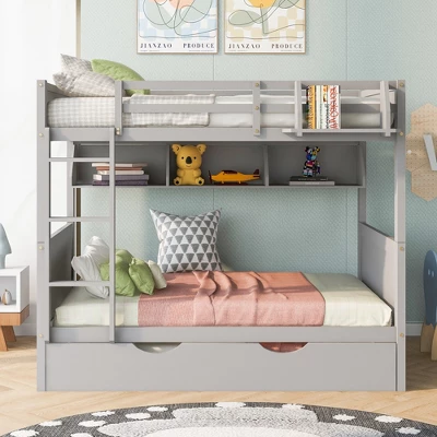 Separable Full-Over-Full Bunk Bed With Twin Size Trundle And Bookshelf - ModernLuxe 3 Separable Full-Over-Full Bunk Bed With Twin Size Trundle And Bookshelf - ModernLuxe