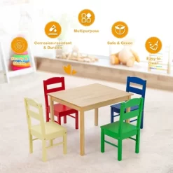 Costway Kids 5 Piece Table Chair Set Pine Wood Multicolor Children Play Room Furniture -Child Furniture Store GUEST d93d385b 3db3 43f6 aa58 575c987df40d