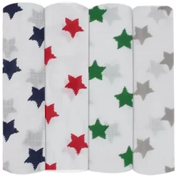 Bacati - Stars Boys Swaddling Muslin Blankets Of 4 (Navy,Green, Red,Gray) -Child Furniture Store GUEST d944c2e4 32f7 45bc 8c9b 4d902d1ce2aa