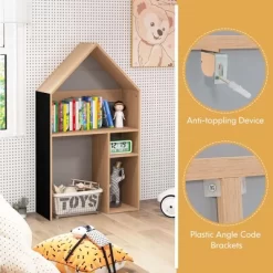 Costway Kids House-Shaped Table & Chair Set Wooden Toy Organizer Cabinet With Blackboard Grey/White -Child Furniture Store GUEST dbc558e8 b91c 45bb 9169 e5b50ff1430a