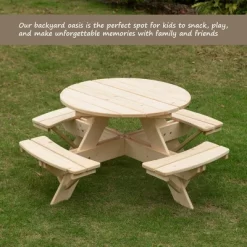 Gardenised Wooden Kids Round Picnic Table Bench, Outdoor Children's Backyard Table, Crafting, Dining, And Playtime Patio Table -Child Furniture Store GUEST dda32692 b8e6 4bb9 ab0d c93bb3b5efa8