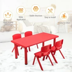 Costway Kids Plastic Rectangular Learn And Play Table Playroom Kindergarten Home Red -Child Furniture Store GUEST e4bcd3cb 3058 4637 9bf3 e901fa585e49