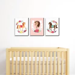 Big Dot Of Happiness Run Wild Horses - Floral Pony Nursery Wall Art And Kids Room Decor - 7.5 X 10 Inches - Set Of 3 Prints