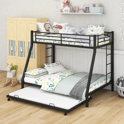 Costway Twin Over Full Metal Bunk Bed With Trundle Slats Support For Teens Adults Black 6 Costway Twin Over Full Metal Bunk Bed With Trundle Slats Support For Teens Adults Black - Image 4