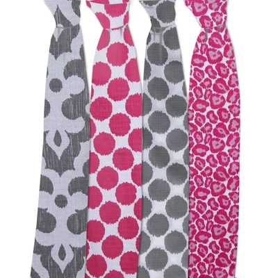 Bacati - Ikat Pink/Gray Swaddling Muslin Blankets Set Of 4 4 Bacati - Ikat Pink/Gray Swaddling Muslin Blankets Set Of 4 - Image 2