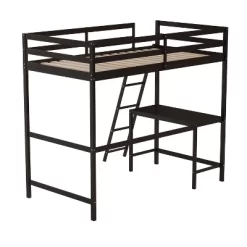 Emma And Oliver Twin Wood Loft Bed Frame With Protective Guardrails And Integrated Desk And Ladder For Use With Any 6-8" Thick Mattress -Child Furniture Store GUEST eae645a1 e96e 49e9 aac6 cdd0e94d1447