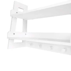 Kids' 2 Tier Ladder Wall Shelf With Hooks White - RiverRidge Home