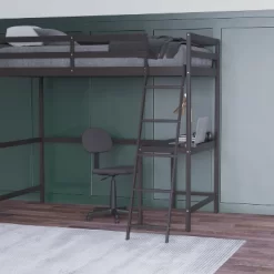 Emma And Oliver Twin Wood Loft Bed Frame With Protective Guardrails And Integrated Desk And Ladder For Use With Any 6-8" Thick Mattress -Child Furniture Store GUEST edfbe909 9f69 4141 9ef2 c8b21c4eb244