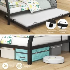 Costway Twin Over Full Metal Bunk Bed With Trundle Slats Support For Teens Adults Black 15 Costway Twin Over Full Metal Bunk Bed With Trundle Slats Support For Teens Adults Black -Child Furniture Store GUEST ee462e8d 93cc 43c7 8c0b 96ed15e2af81