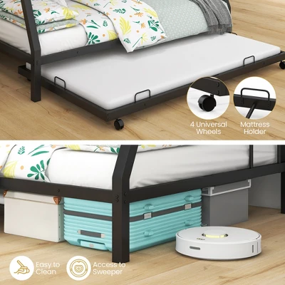 Costway Twin Over Full Metal Bunk Bed With Trundle Slats Support For Teens Adults Black 7 Costway Twin Over Full Metal Bunk Bed With Trundle Slats Support For Teens Adults Black - Image 5