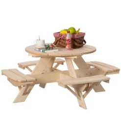 Gardenised Wooden Kids Round Picnic Table Bench, Outdoor Children's Backyard Table, Crafting, Dining, And Playtime Patio Table -Child Furniture Store GUEST ef3016e9 508a 4666 9467 8570b1a4d274