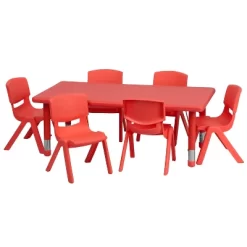 Flash Furniture 24"W X 48"L Rectangular Plastic Height Adjustable Activity Table Set With 6 Chairs -Child Furniture Store GUEST f08b2baa 3508 46fb ab68 84577b42adf0