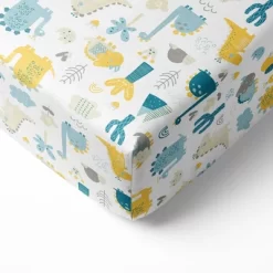 Bacati - Little Dino Boys Teal/Yellow Muslin 6 Pc Crib Bedding Set With Crib Musical Mobile -Child Furniture Store GUEST f1511152 75fb 43ce aa58 631f1c17ef00