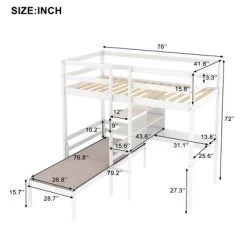 Convertible Loft Bed With L Shaped Desk, Shelf And Ladder, White - ModernLuxe -Child Furniture Store GUEST f184ffe8 fe5b 4eb2 9561 41d3232610fb