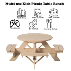 Gardenised Wooden Kids Round Picnic Table Bench, Outdoor Children's Backyard Table, Crafting, Dining, And Playtime Patio Table -Child Furniture Store GUEST f2d84057 fc67 41fa b7fb 791f182f520b