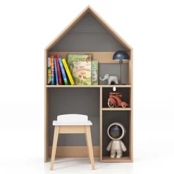 Costway Kids House-Shaped Table & Chair Set Wooden Toy Organizer Cabinet With Blackboard Grey/White -Child Furniture Store GUEST f36a4bce aa6f 444f a6b9 7751161ead78