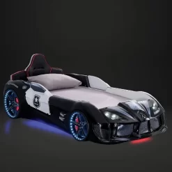 Twin Tarryton Police Cruiser Bed With Led Lights And Sound Black/White - MiBasics