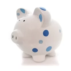 Bank Blue Multi Dot Bank - 1 Bank 7.75 Inches - Polka Piggy Money Saving - 3606Bl - Ceramic - Blue