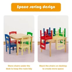 Costway Kids 5 Piece Table Chair Set Pine Wood Multicolor Children Play Room Furniture -Child Furniture Store GUEST f66ffaa8 a015 4a48 9401 5addfef51a83