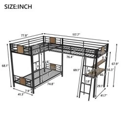 L-Shaped Twin Over Twin Bunk Bed With Twin Size Loft Bed With Desk And Shelf , Brown - ModernLuxe -Child Furniture Store GUEST f775d5d3 8200 4e6e 93d5 74760ba27810
